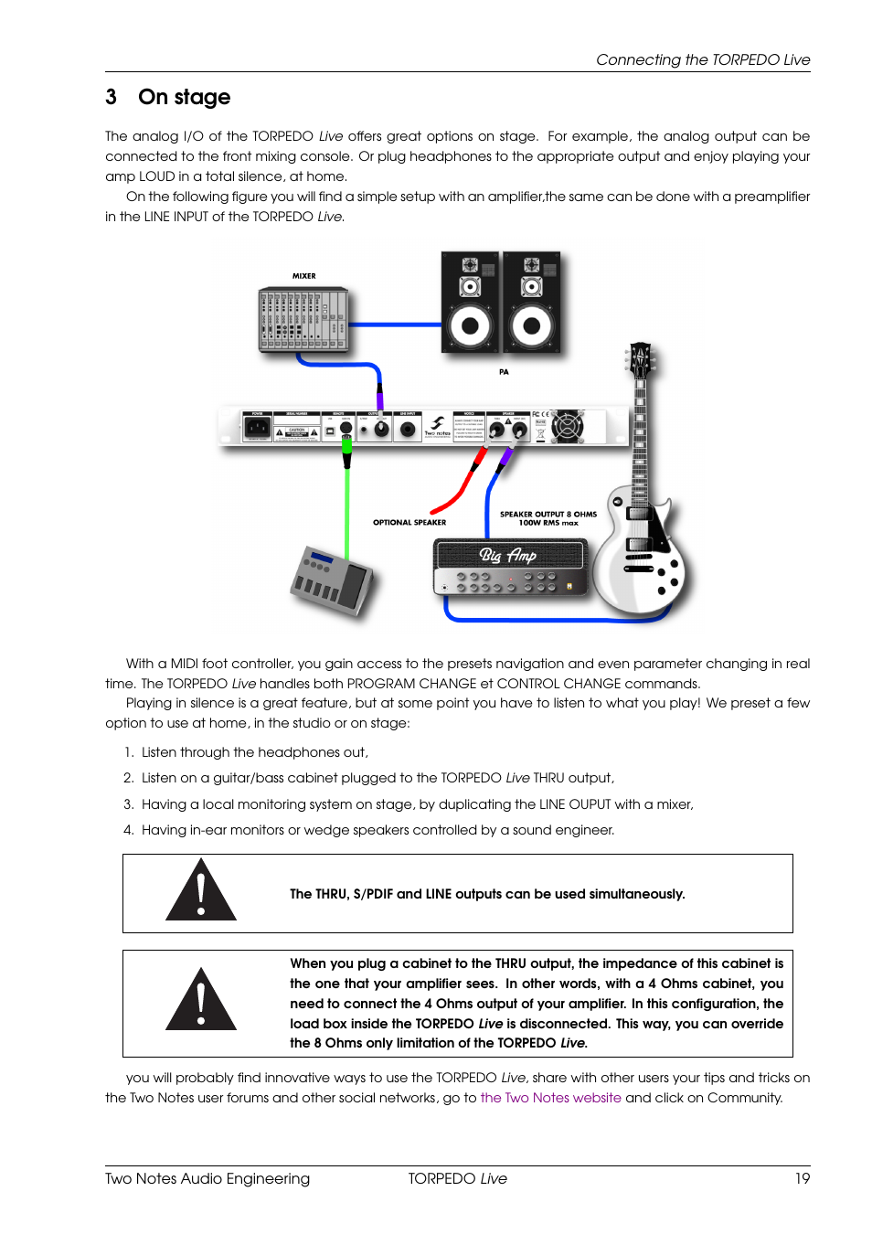 On stage, 3on stage | Two Notes Live User Manual | Page 19 / 37