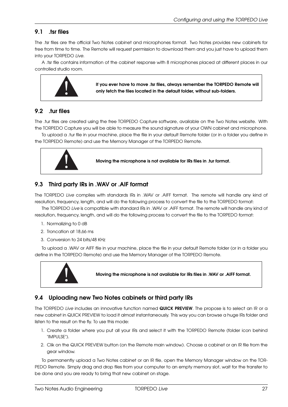 Tsr files, Tur files, Third party irs in .wav or .aif format | 1 .tsr files, 2 .tur files, 3 third party irs in .wav or .aif format | Two Notes Live User Manual | Page 27 / 37