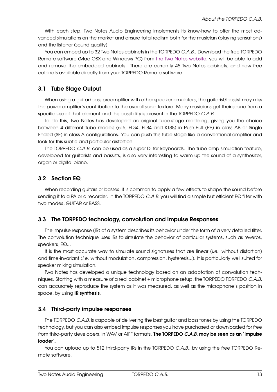 Tube stage output, Section eq, Third-party impulse responses | Two Notes C.A.B. User Manual | Page 13 / 35