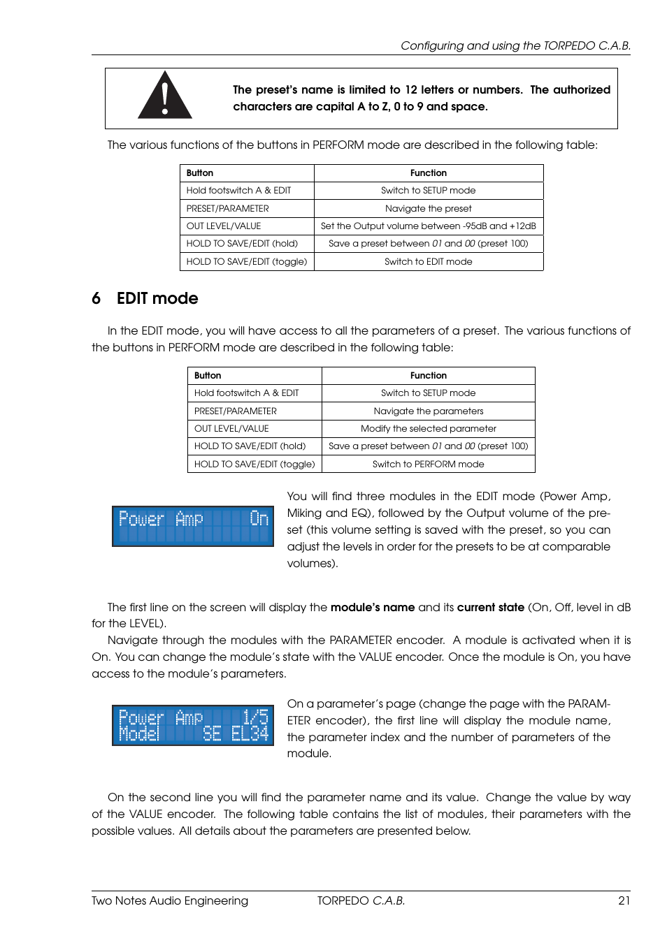 Edit mode, 6edit mode | Two Notes C.A.B. User Manual | Page 21 / 35