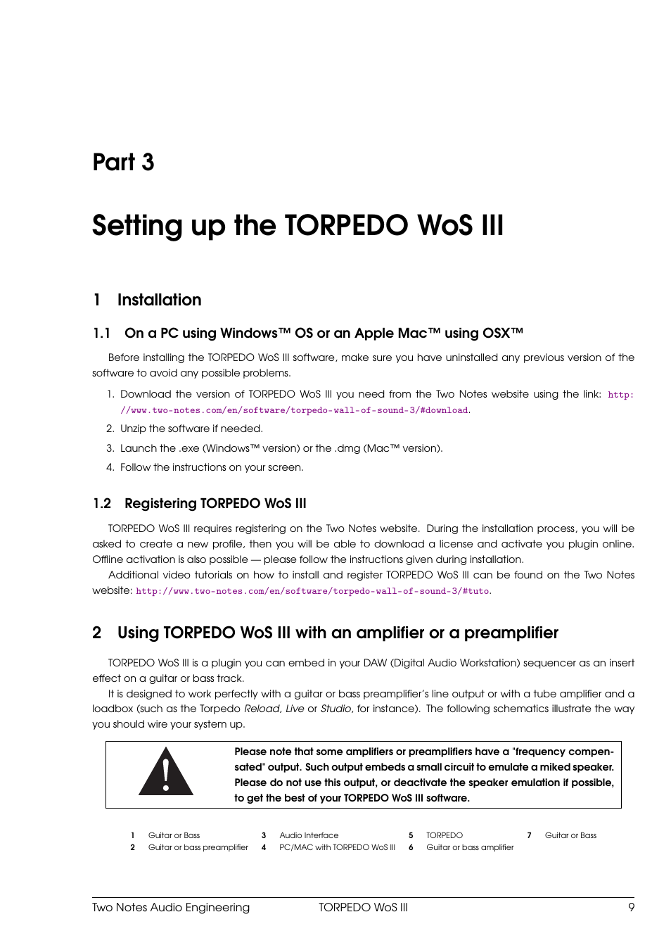 Setting up the torpedo wos iii, Installation, Registering torpedo wos iii | 3 setting up the torpedo wos iii, Part 3, 1installation, 2 registering torpedo wos iii | Two Notes Wall of Sound III User Manual | Page 10 / 28