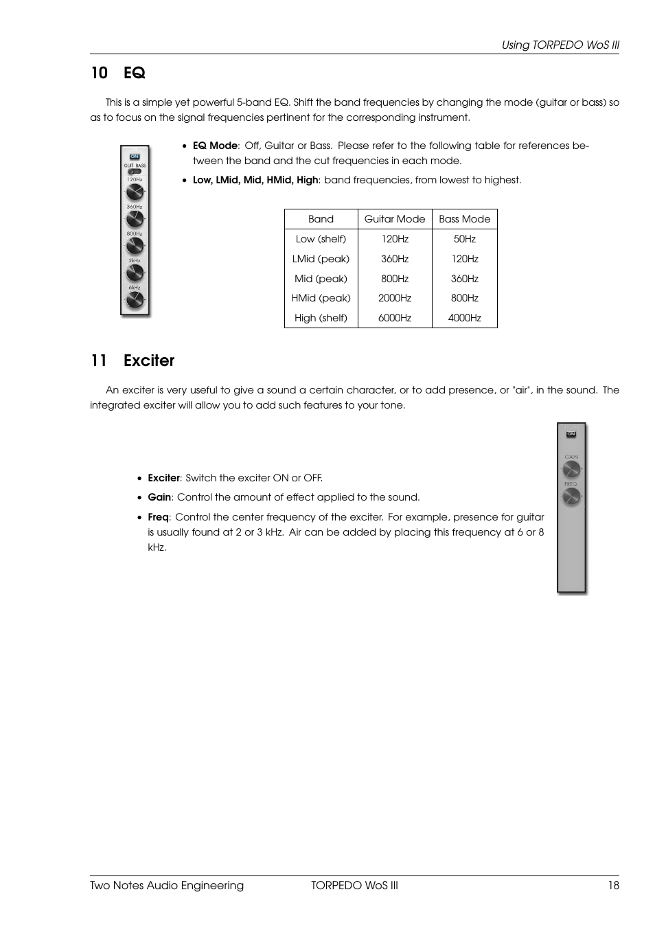 Exciter, 10 eq, 11 exciter | Two Notes Wall of Sound III User Manual | Page 19 / 28