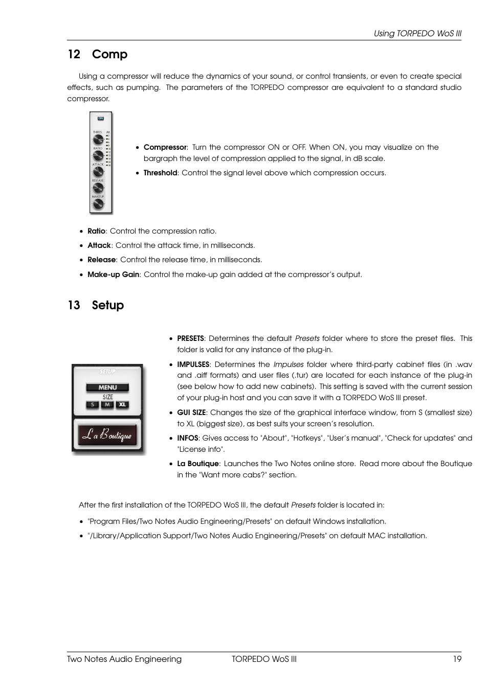 Comp, Setup, 12 comp | 13 setup | Two Notes Wall of Sound III User Manual | Page 20 / 28