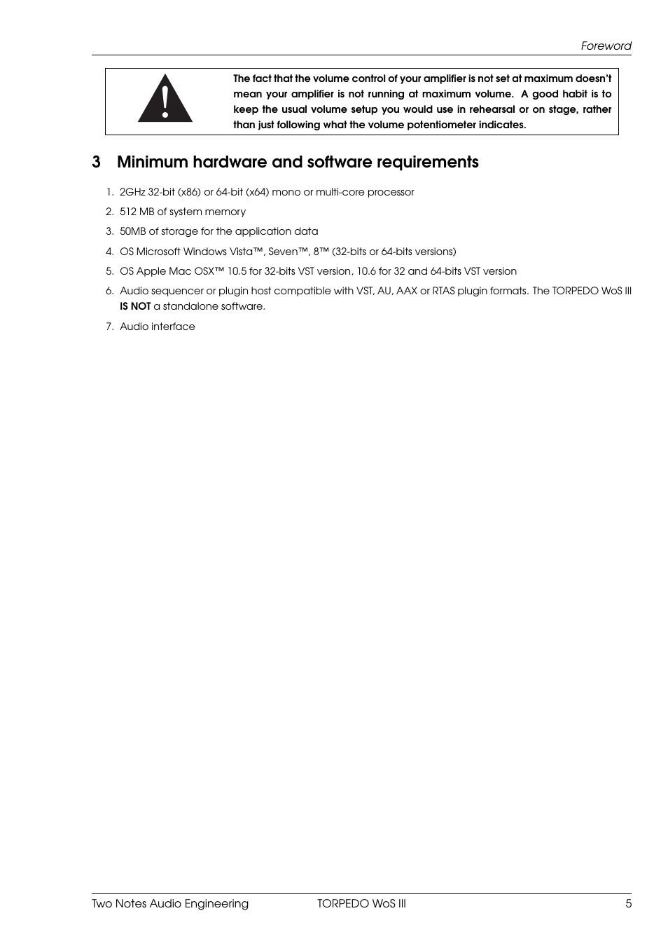 Minimum hardware and software requirements, 3minimum hardware and software requirements | Two Notes Wall of Sound III User Manual | Page 6 / 28