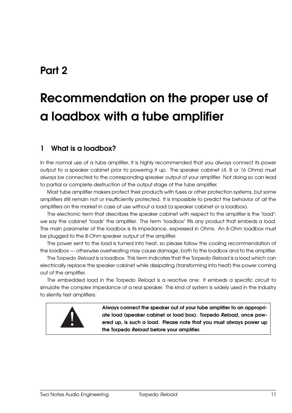 What is a loadbox, Part 2, 1what is a loadbox | Two Notes Reload User Manual | Page 11 / 51