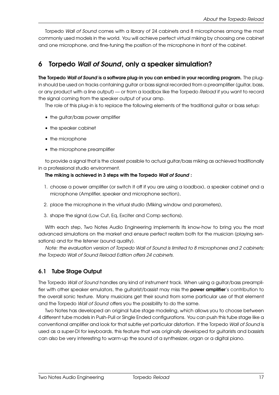 Torpedo wall of sound, only a speaker simulation, Tube stage output, 6torpedo wall of sound, only a speaker simulation | Two Notes Reload User Manual | Page 17 / 51