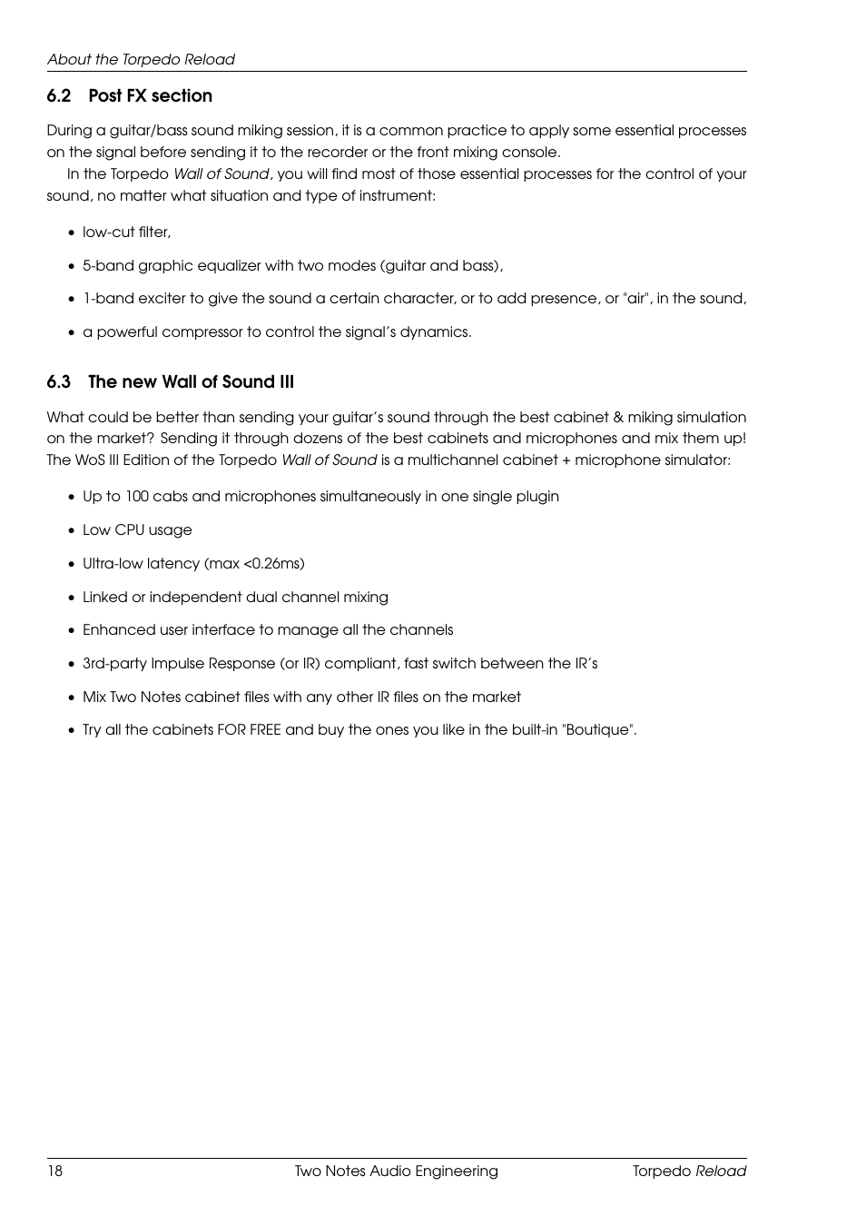 Post fx section, The new wall of sound iii | Two Notes Reload User Manual | Page 18 / 51