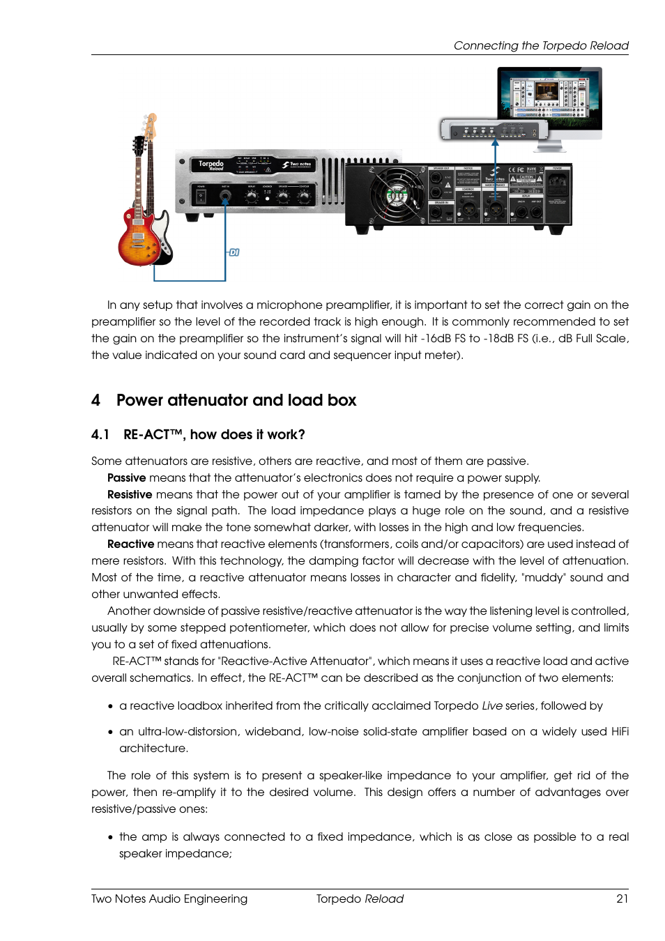 Power attenuator and load box, Re-act™, how does it work, 4power attenuator and load box | Two Notes Reload User Manual | Page 21 / 51