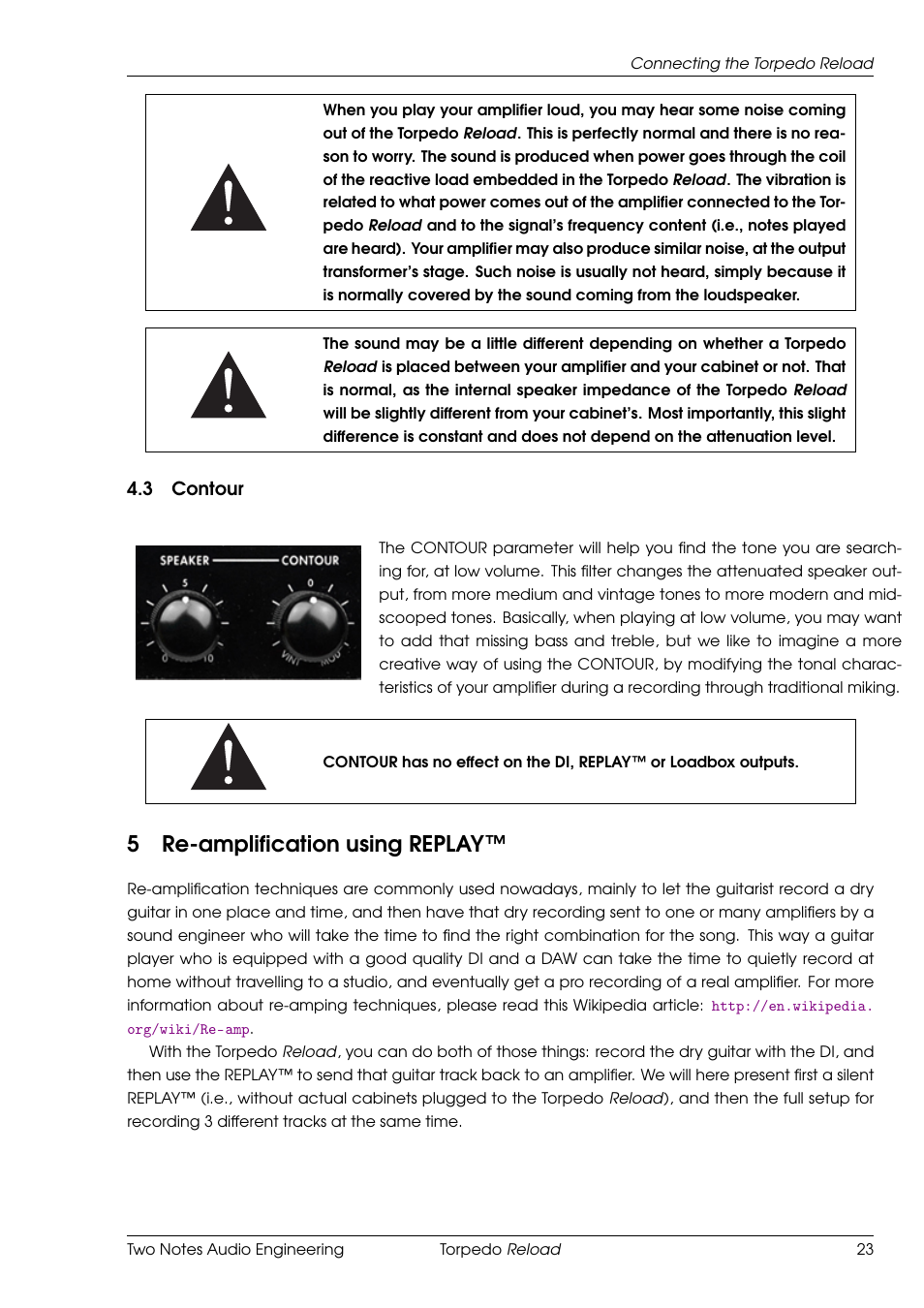 Contour, Re-amplification using replay, 5re-amplification using replay | Two Notes Reload User Manual | Page 23 / 51