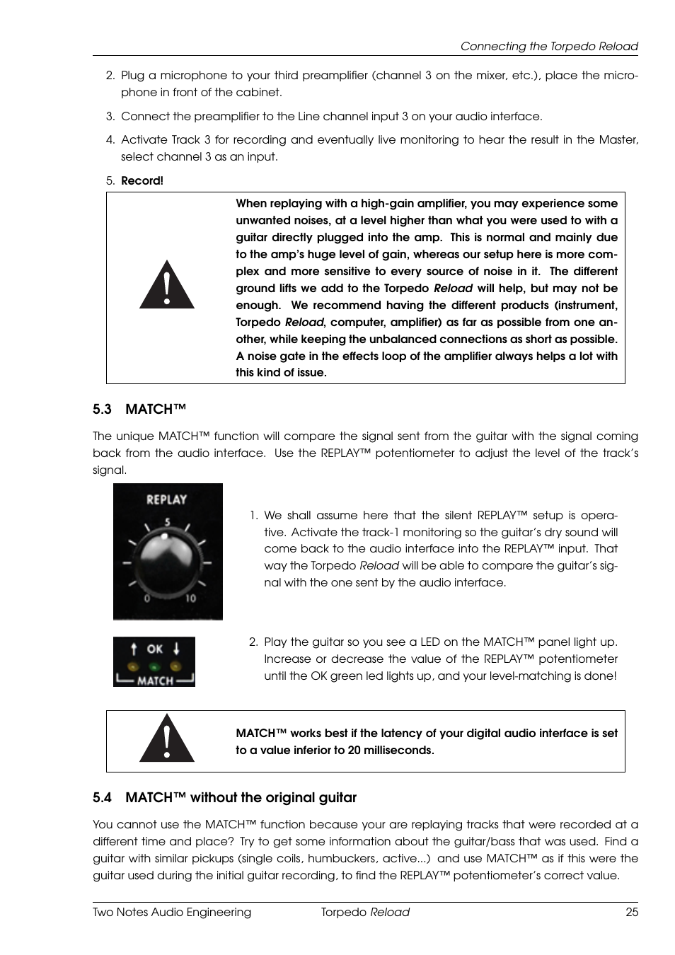 Match, Match™ without the original guitar, 3 match | 4 match™ without the original guitar | Two Notes Reload User Manual | Page 25 / 51