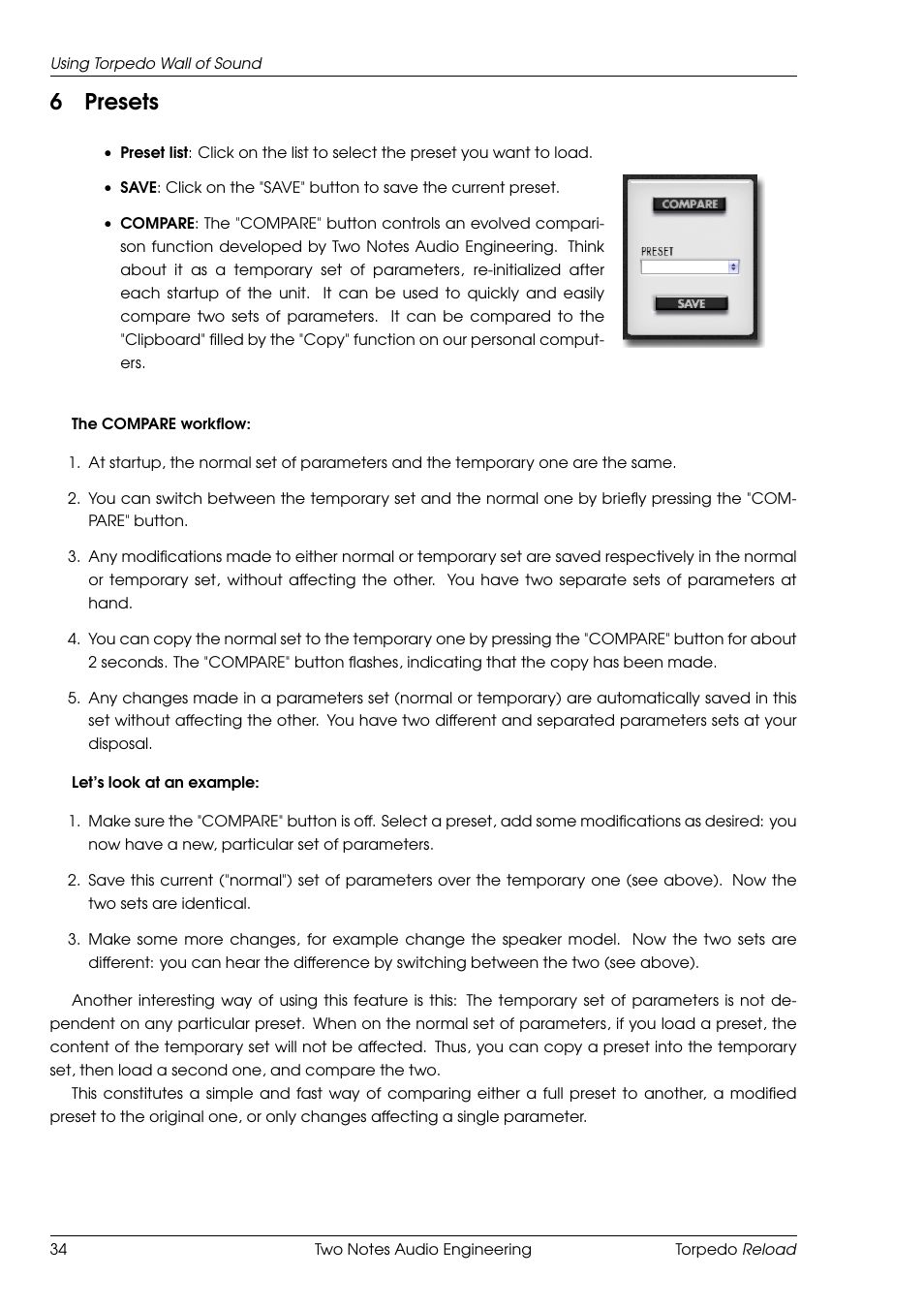 Presets, 6presets | Two Notes Reload User Manual | Page 34 / 51