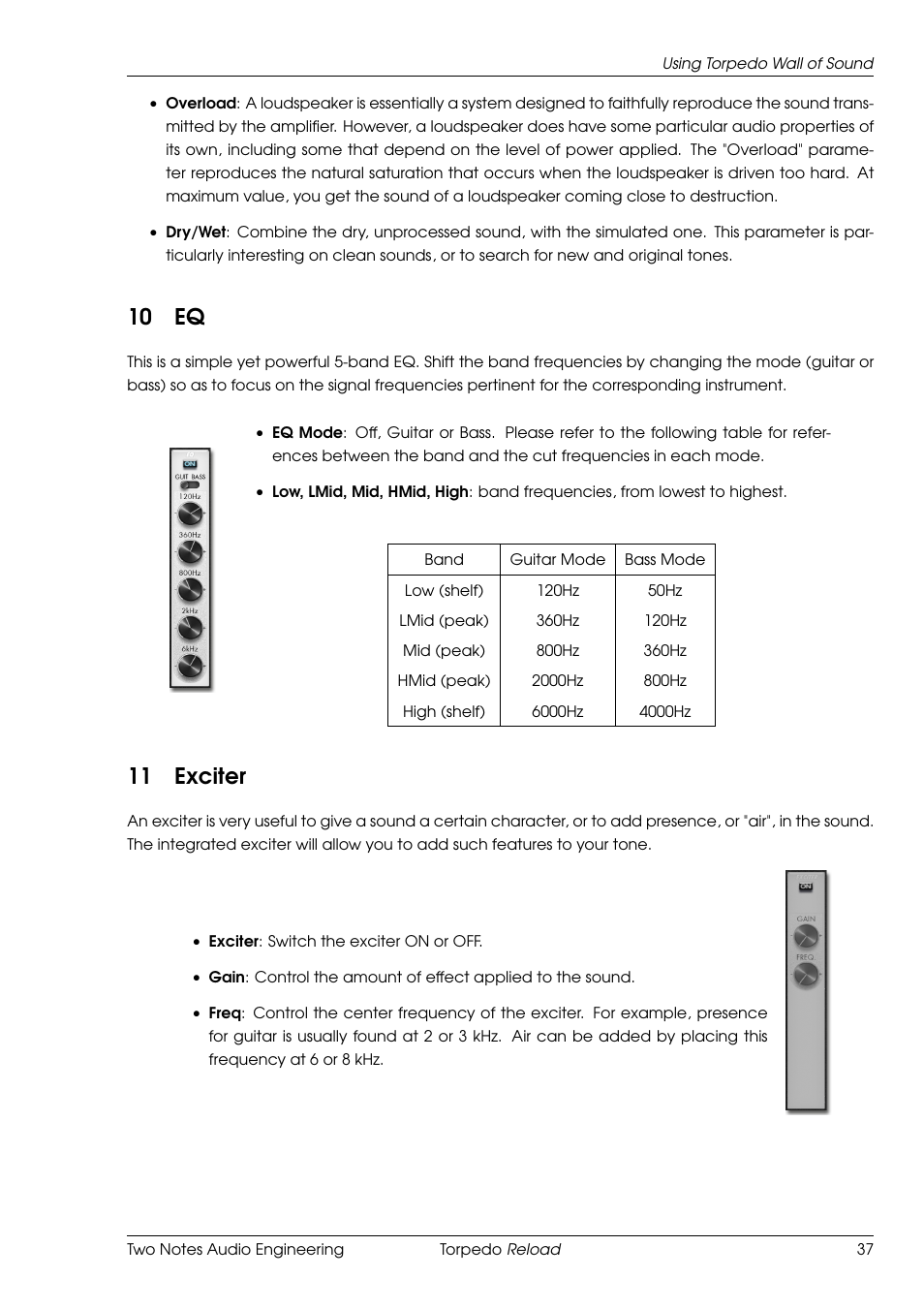 Exciter, 10 eq, 11 exciter | Two Notes Reload User Manual | Page 37 / 51