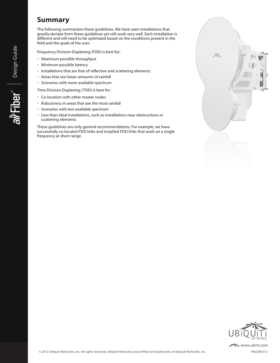 Summary, Design guide | Ubiquiti Networks airFibe5 User Manual | Page 4 / 4