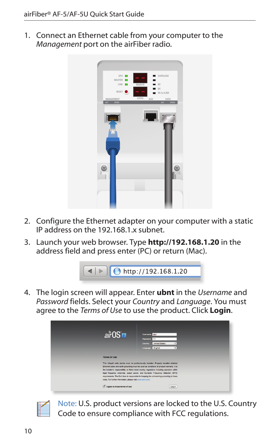 10 airfiber® af-5/af-5u quick start guide | Ubiquiti Networks airFibe5 User Manual | Page 12 / 44