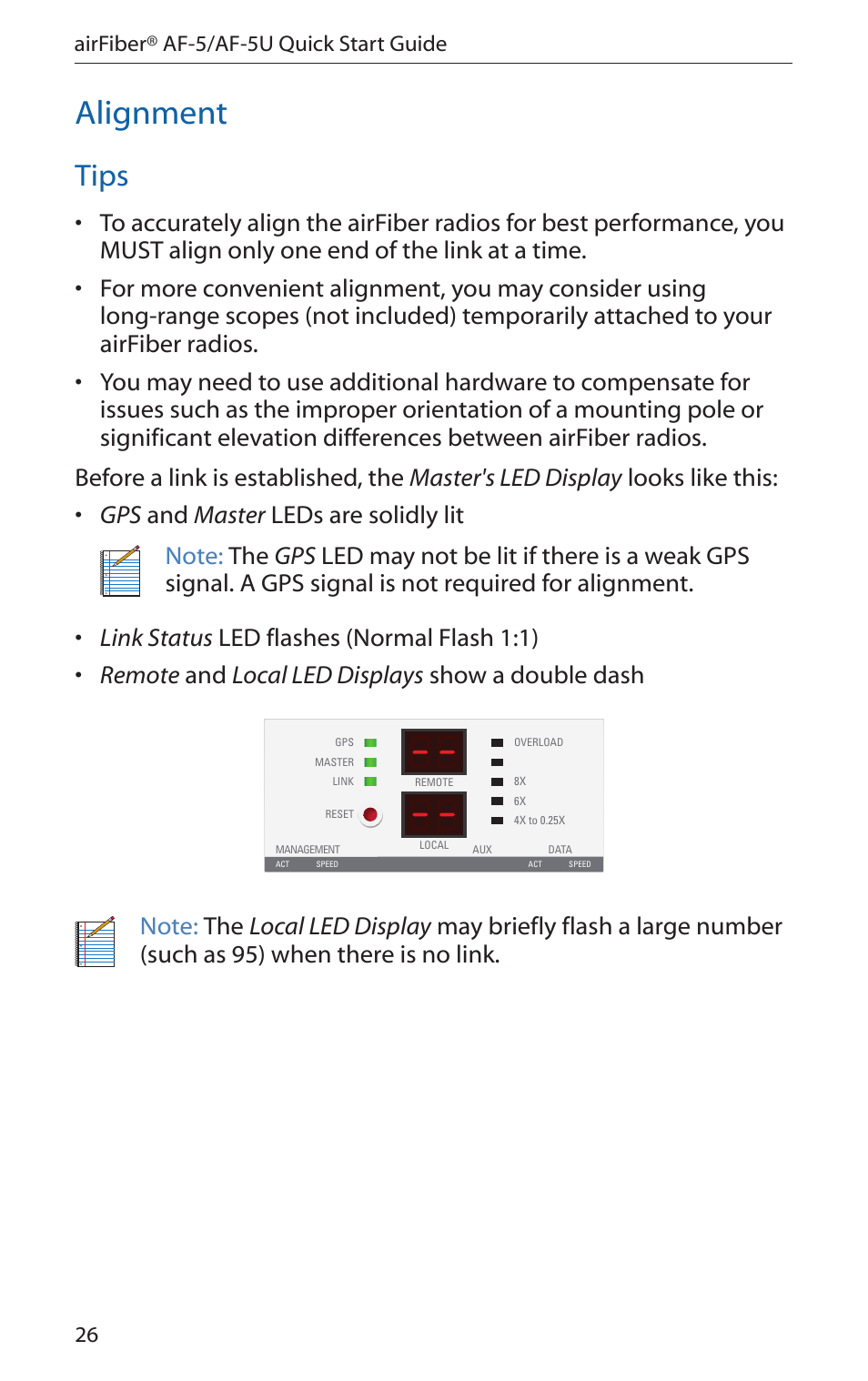 Alignment, Tips, 26 airfiber® af-5/af-5u quick start guide | Ubiquiti Networks airFibe5 User Manual | Page 28 / 44