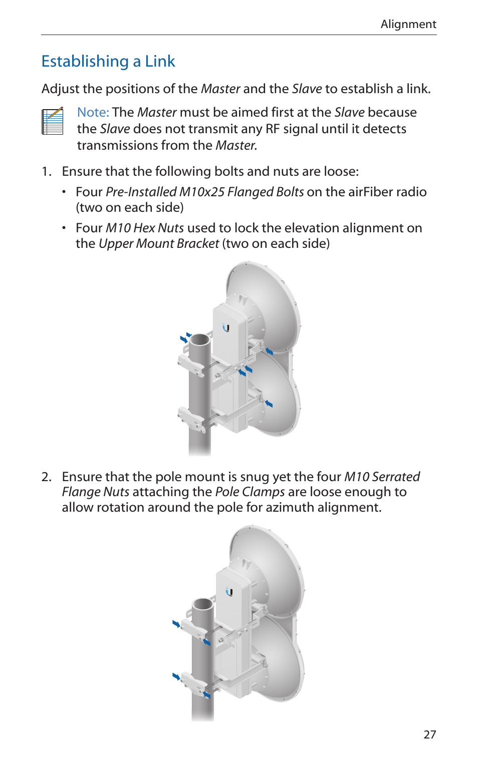 Establishing a link | Ubiquiti Networks airFibe5 User Manual | Page 29 / 44