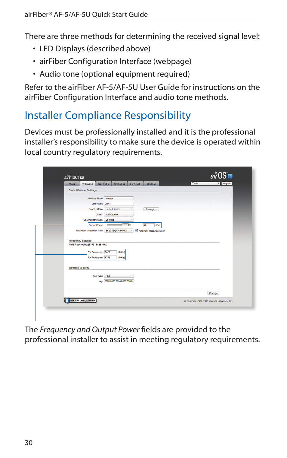 Installer compliance responsibility | Ubiquiti Networks airFibe5 User Manual | Page 32 / 44