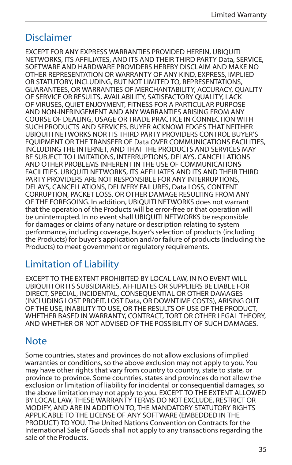 Disclaimer, Limitation of liability | Ubiquiti Networks airFibe5 User Manual | Page 37 / 44