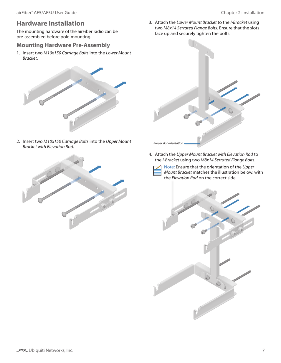 Hardware installation, Mounting hardware pre-assembly | Ubiquiti Networks airFibe5 User Manual | Page 10 / 53