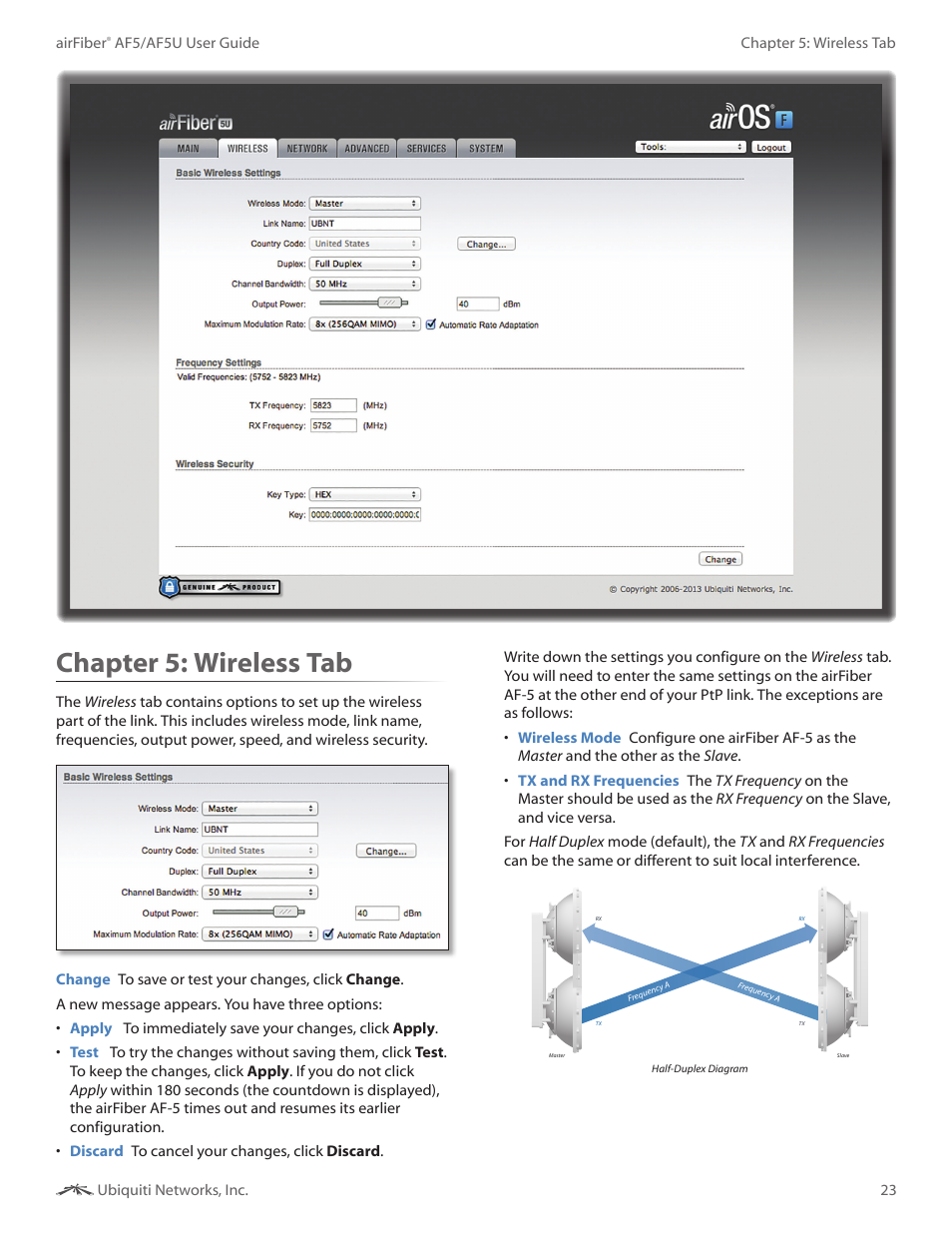 Chapter 5: wireless tab, Chapter 5, Wireless tab | Ubiquiti Networks airFibe5 User Manual | Page 26 / 53