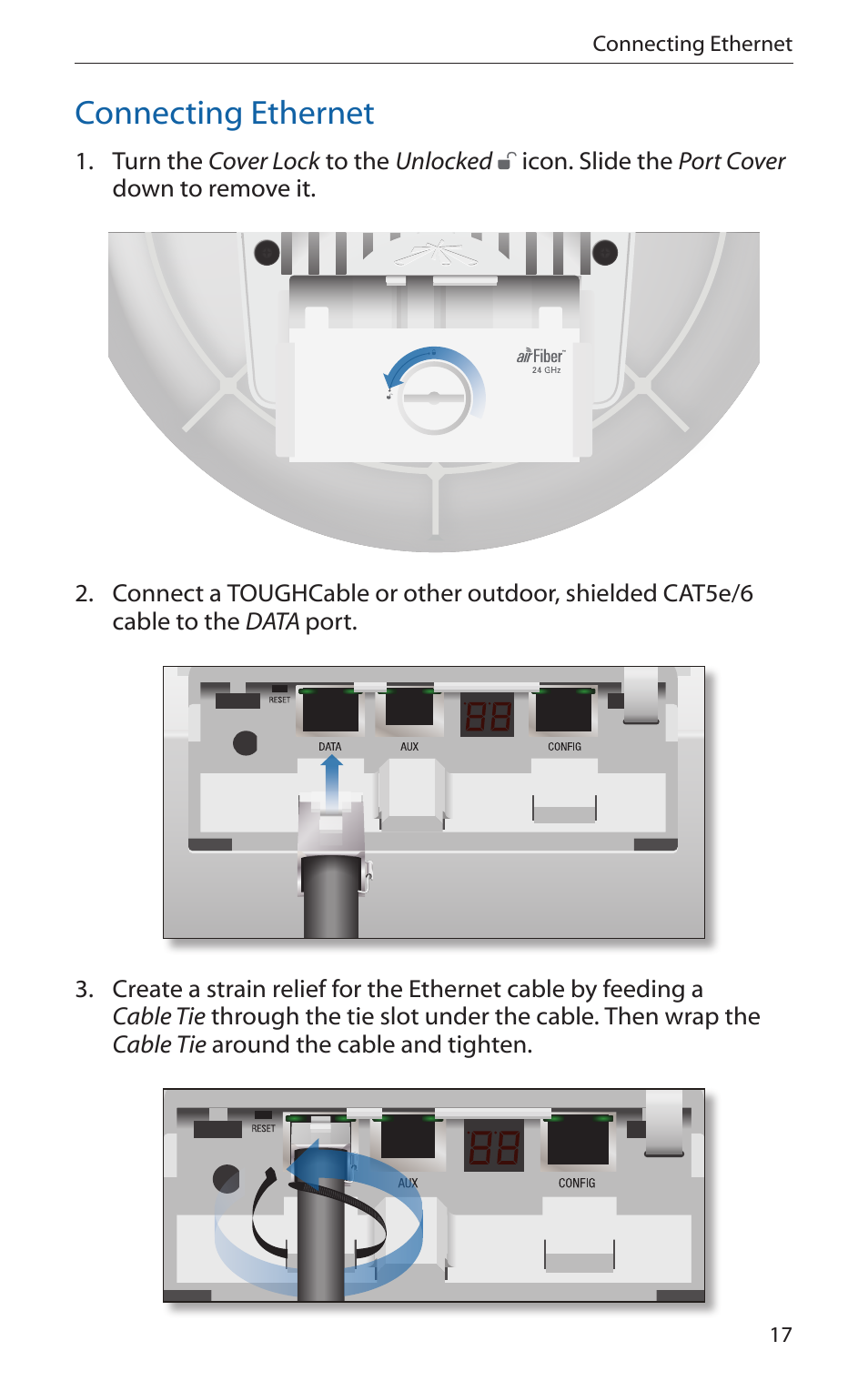 Connecting ethernet | Ubiquiti Networks airFibe24 User Manual | Page 19 / 36