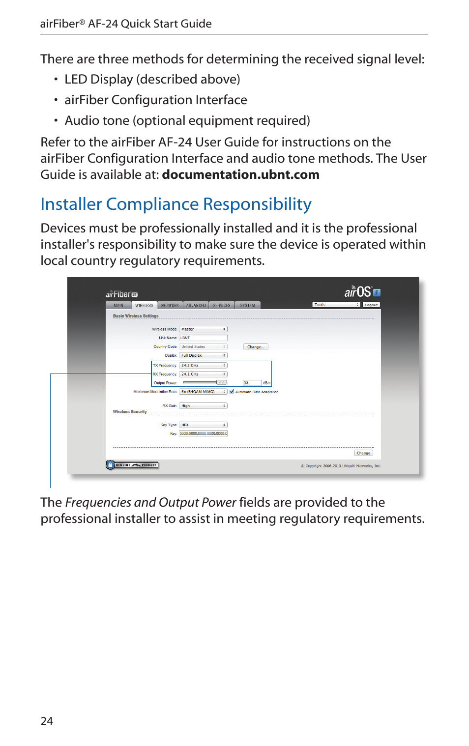 Installer compliance responsibility | Ubiquiti Networks airFibe24 User Manual | Page 26 / 36