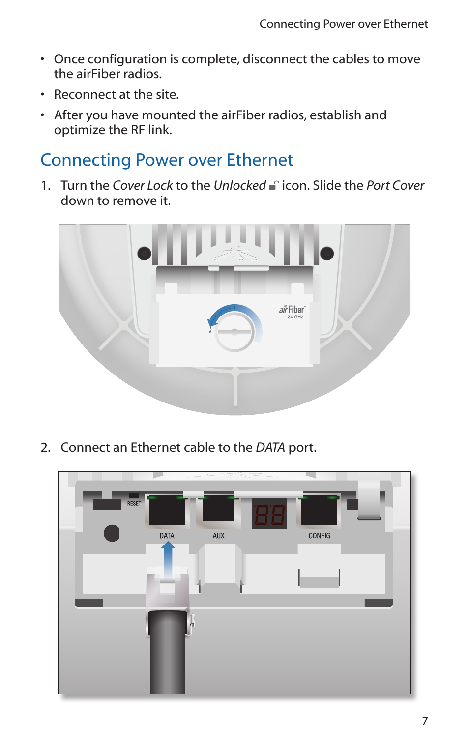Connecting power over ethernet | Ubiquiti Networks airFibe24 User Manual | Page 9 / 36