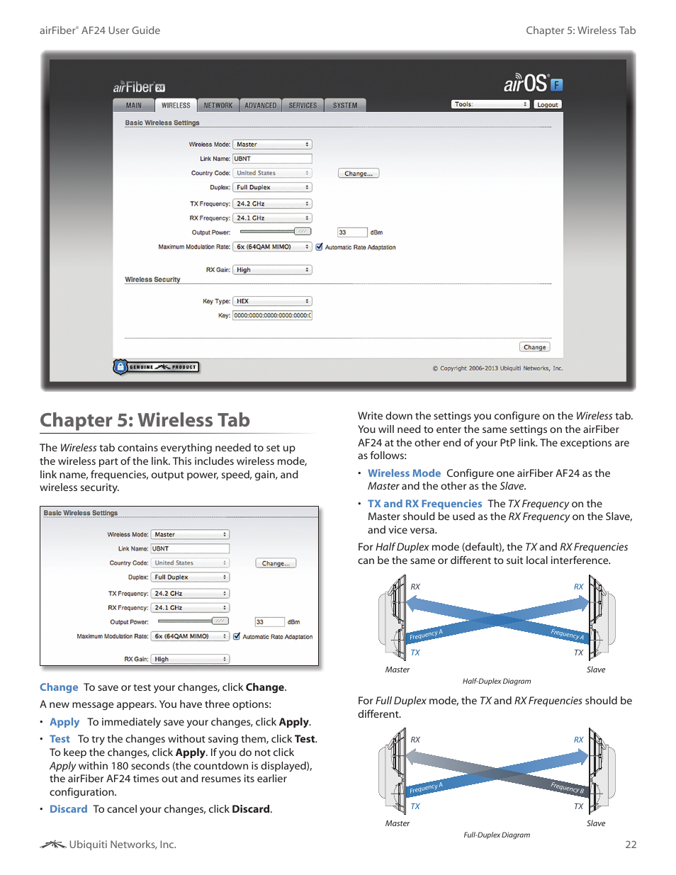 Chapter 5: wireless tab, Chapter 5, Wireless tab | Ubiquiti Networks airFibe24 User Manual | Page 25 / 50