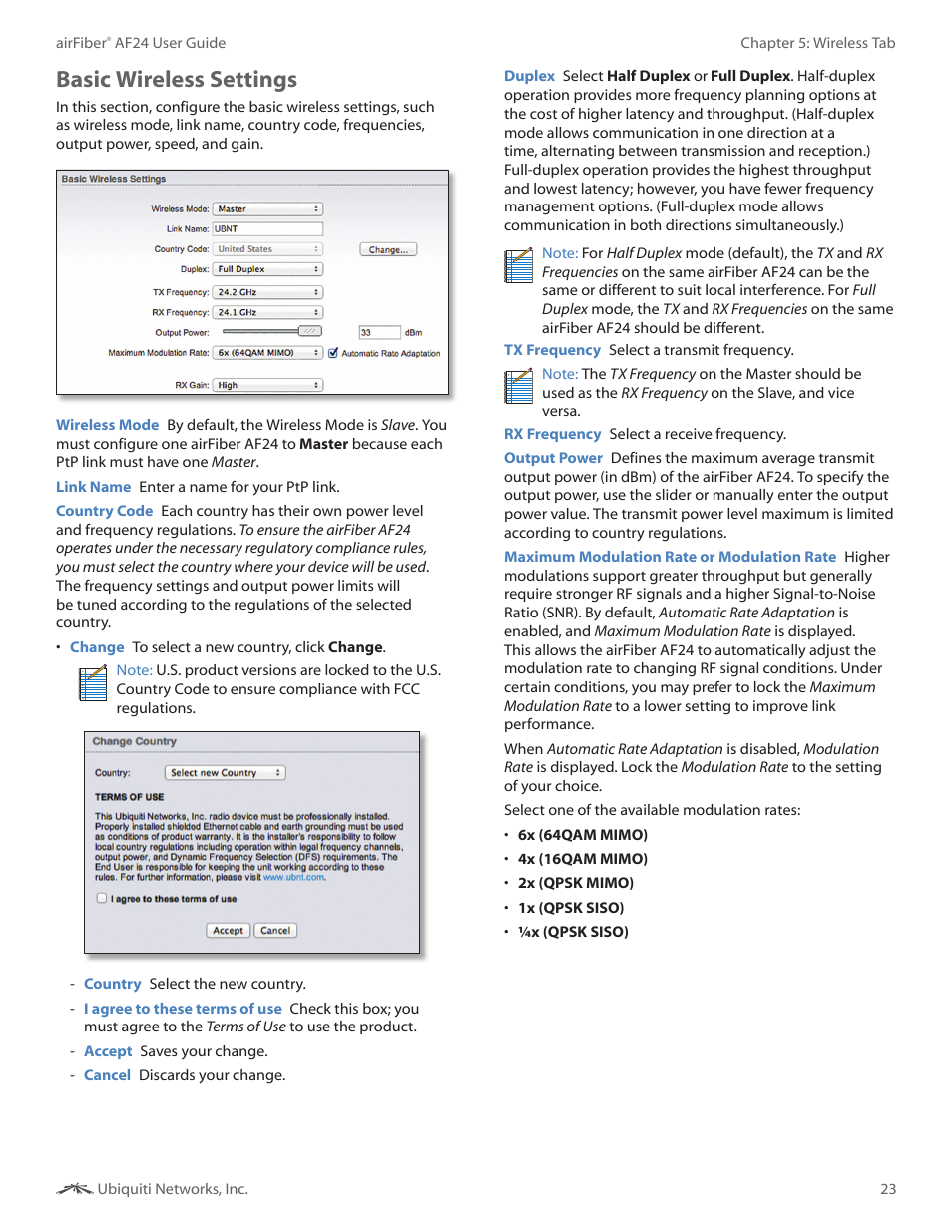 Basic wireless settings | Ubiquiti Networks airFibe24 User Manual | Page 26 / 50