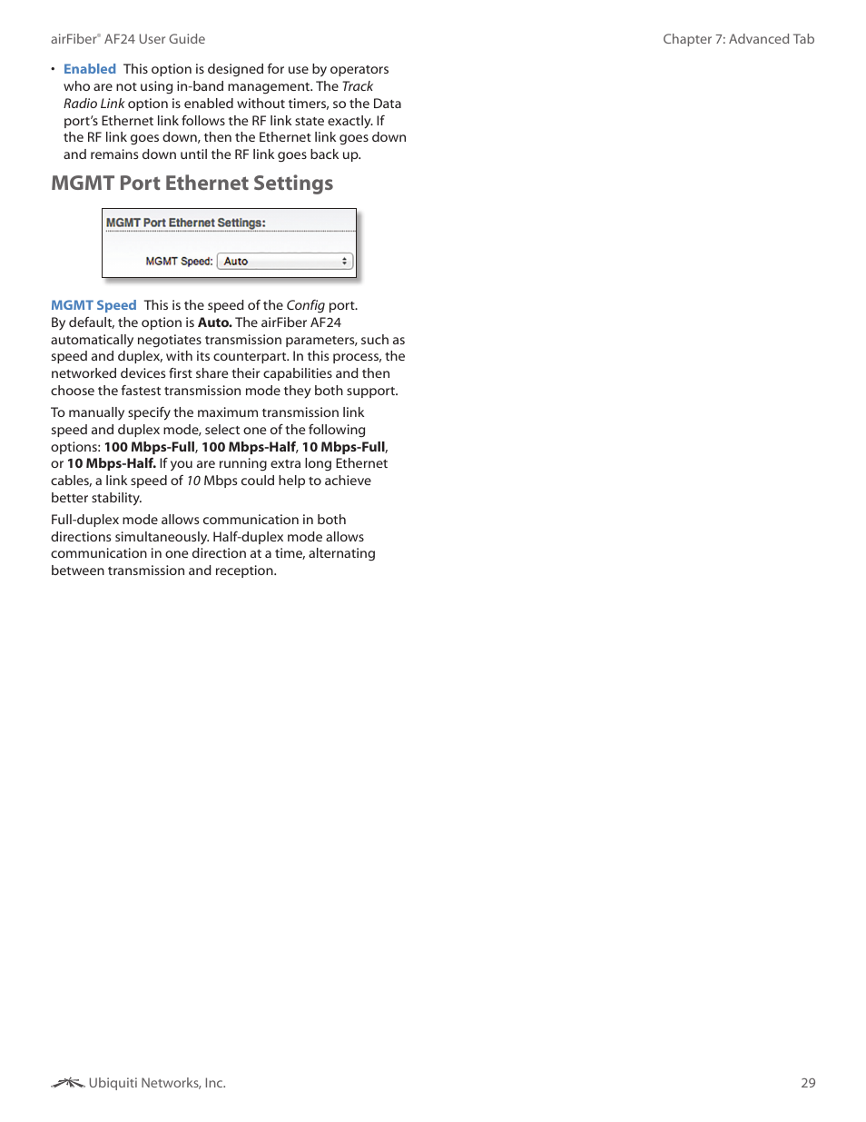 Mgmt port ethernet settings | Ubiquiti Networks airFibe24 User Manual | Page 32 / 50