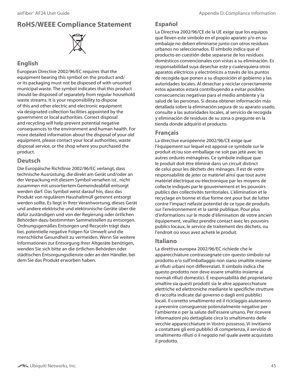 Rohs/weee compliance statement | Ubiquiti Networks airFibe24 User Manual | Page 48 / 50