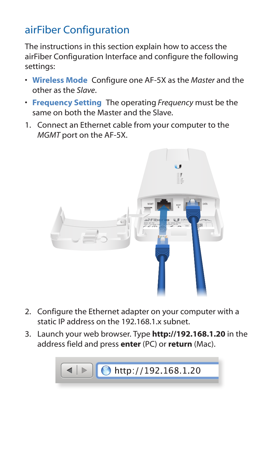 Airfiber configuration | Ubiquiti Networks airFibe5X User Manual | Page 10 / 28