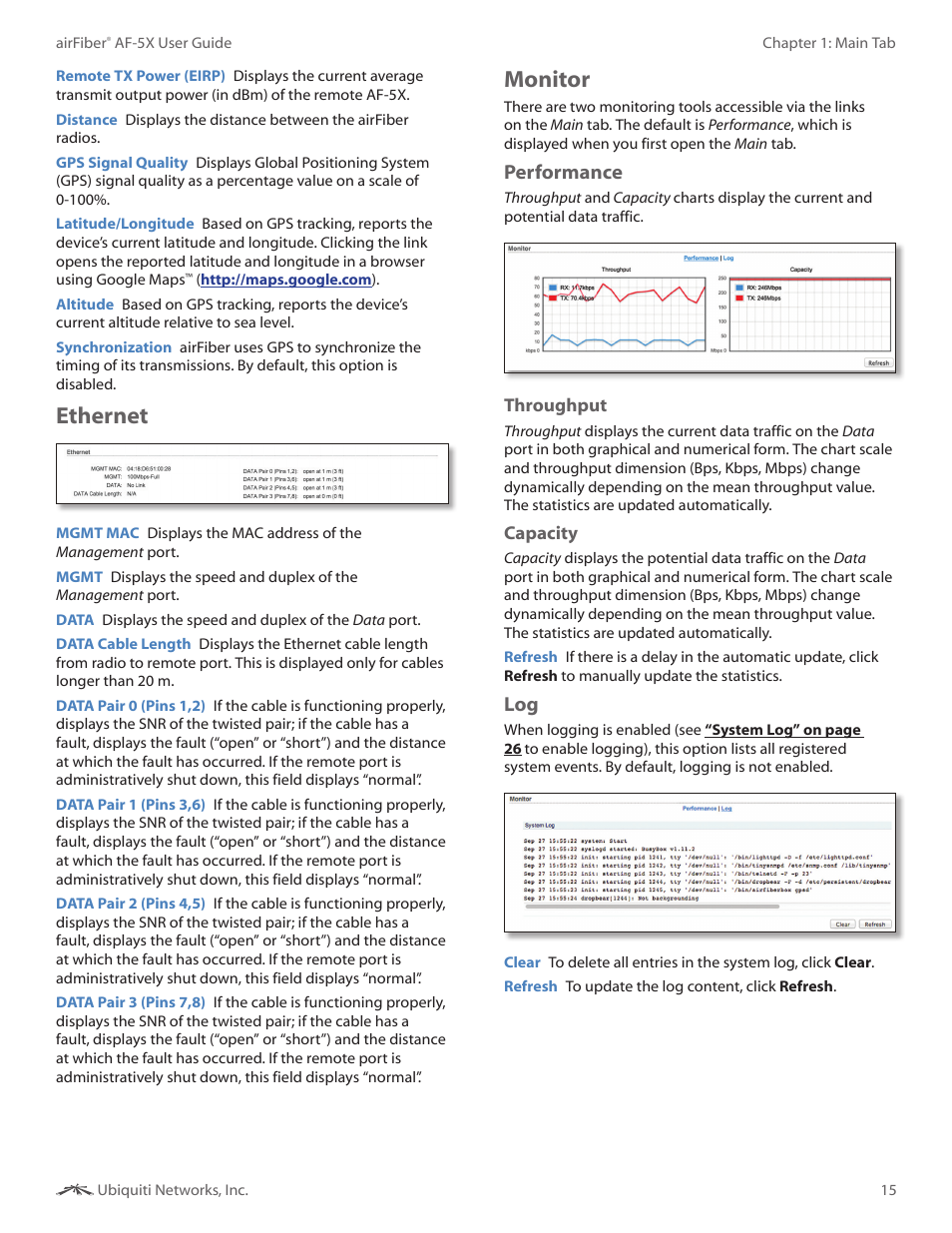 Ethernet, Monitor, Ethernet monitor | Performance | Ubiquiti Networks airFibe5X User Manual | Page 19 / 50
