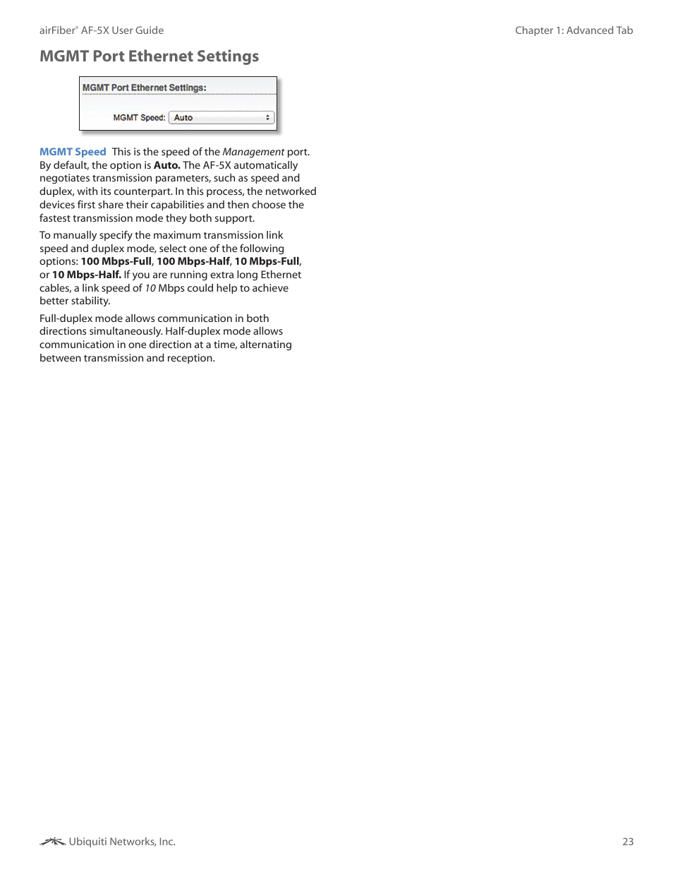 Mgmt port ethernet settings | Ubiquiti Networks airFibe5X User Manual | Page 27 / 50