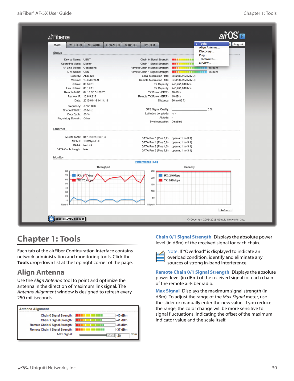 Chapter 10: tools, Align antenna, Chapter 10 | Tools, Chapter 1: tools | Ubiquiti Networks airFibe5X User Manual | Page 34 / 50