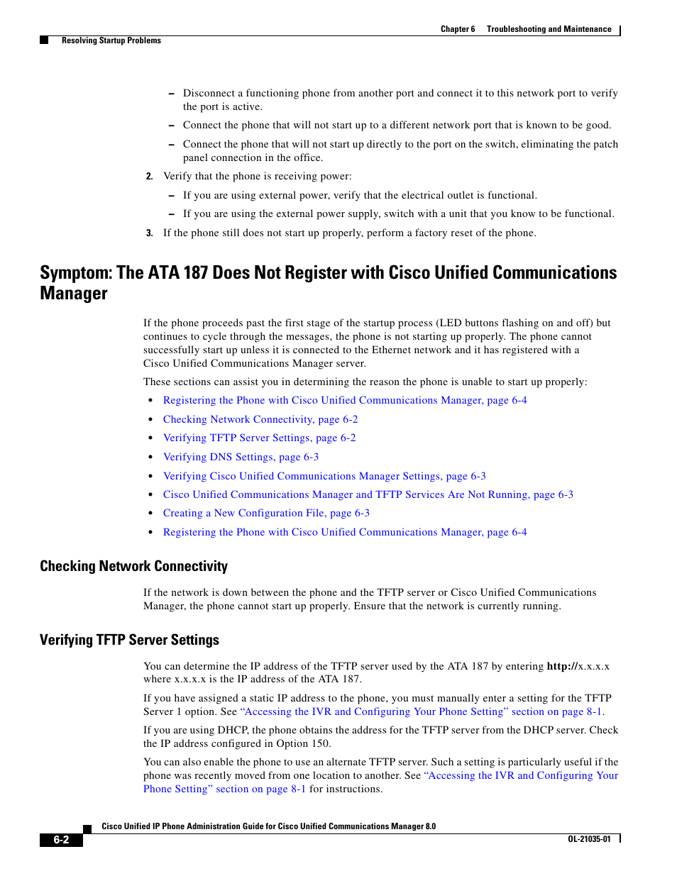 Checking network connectivity, Verifying tftp server settings | Cisco OL-21035-01 User Manual | Page 2 / 10