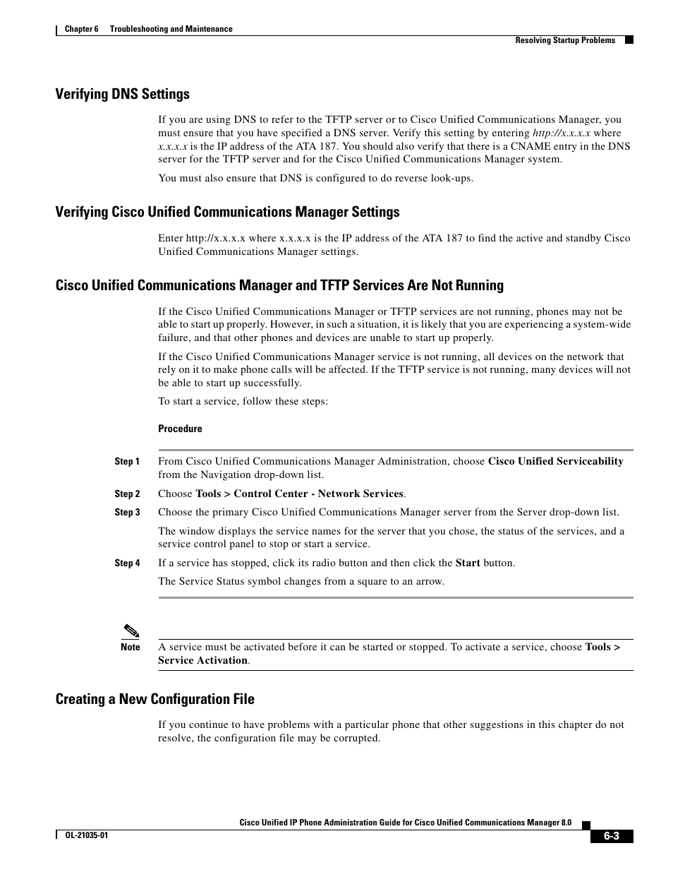 Verifying dns settings, Creating a new configuration file | Cisco OL-21035-01 User Manual | Page 3 / 10