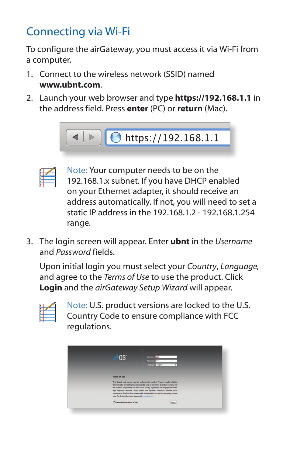 Connecting via wi-fi | Ubiquiti Networks airGateway User Manual | Page 11 / 24