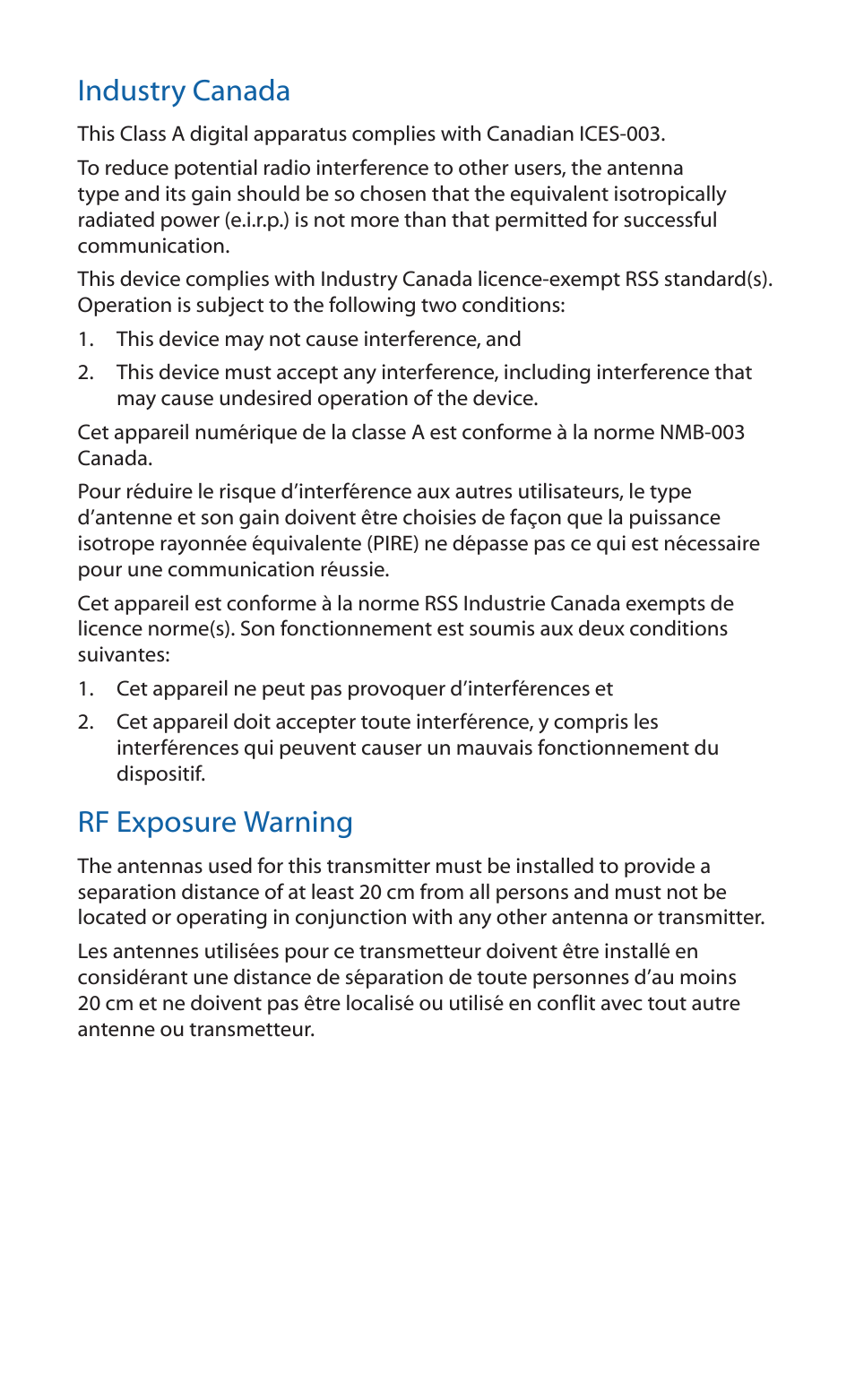 Industry canada, Rf exposure warning | Ubiquiti Networks airGateway User Manual | Page 19 / 24