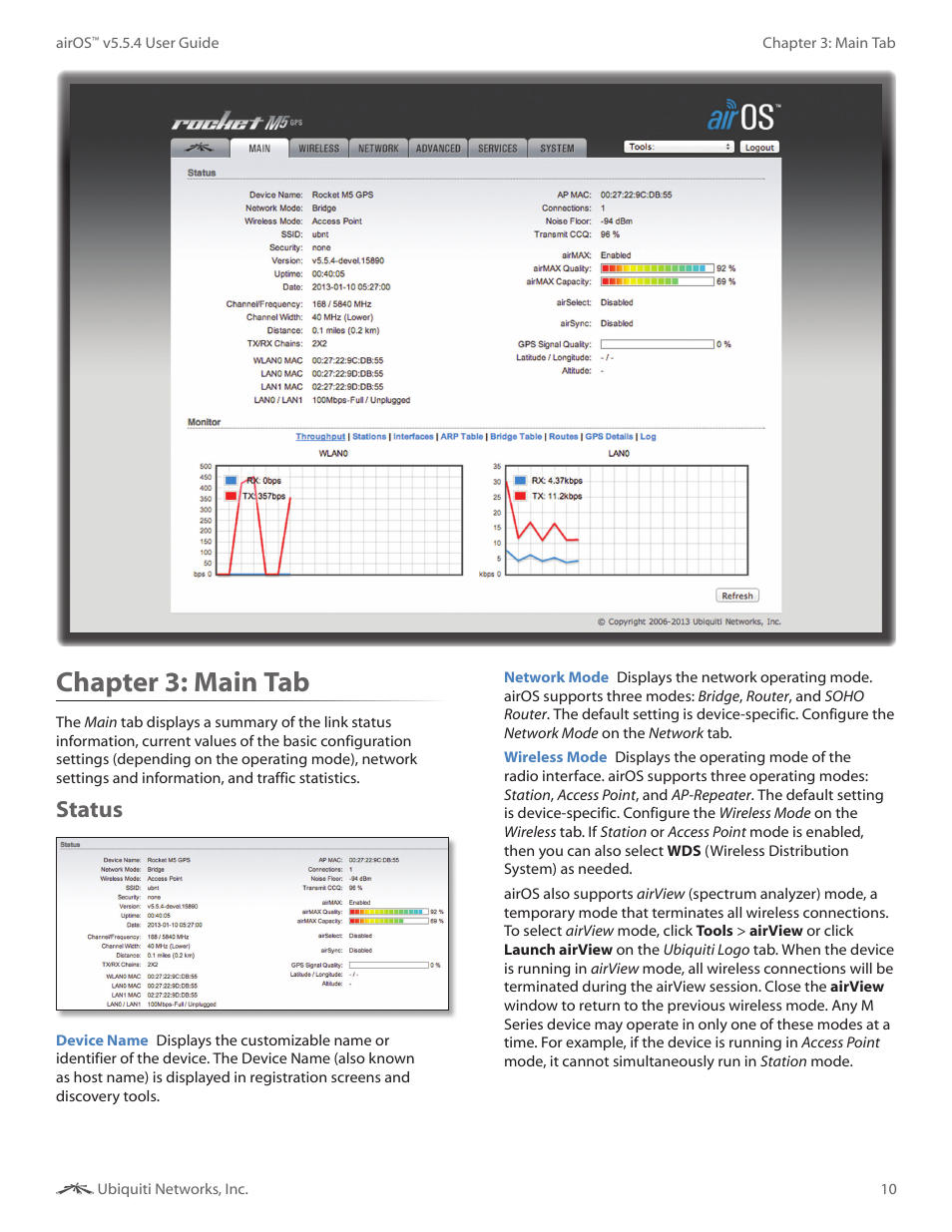 Chapter 3: main tab, Status, Chapter 3 | Main tab | Ubiquiti Networks PowerBridgM User Manual | Page 13 / 67