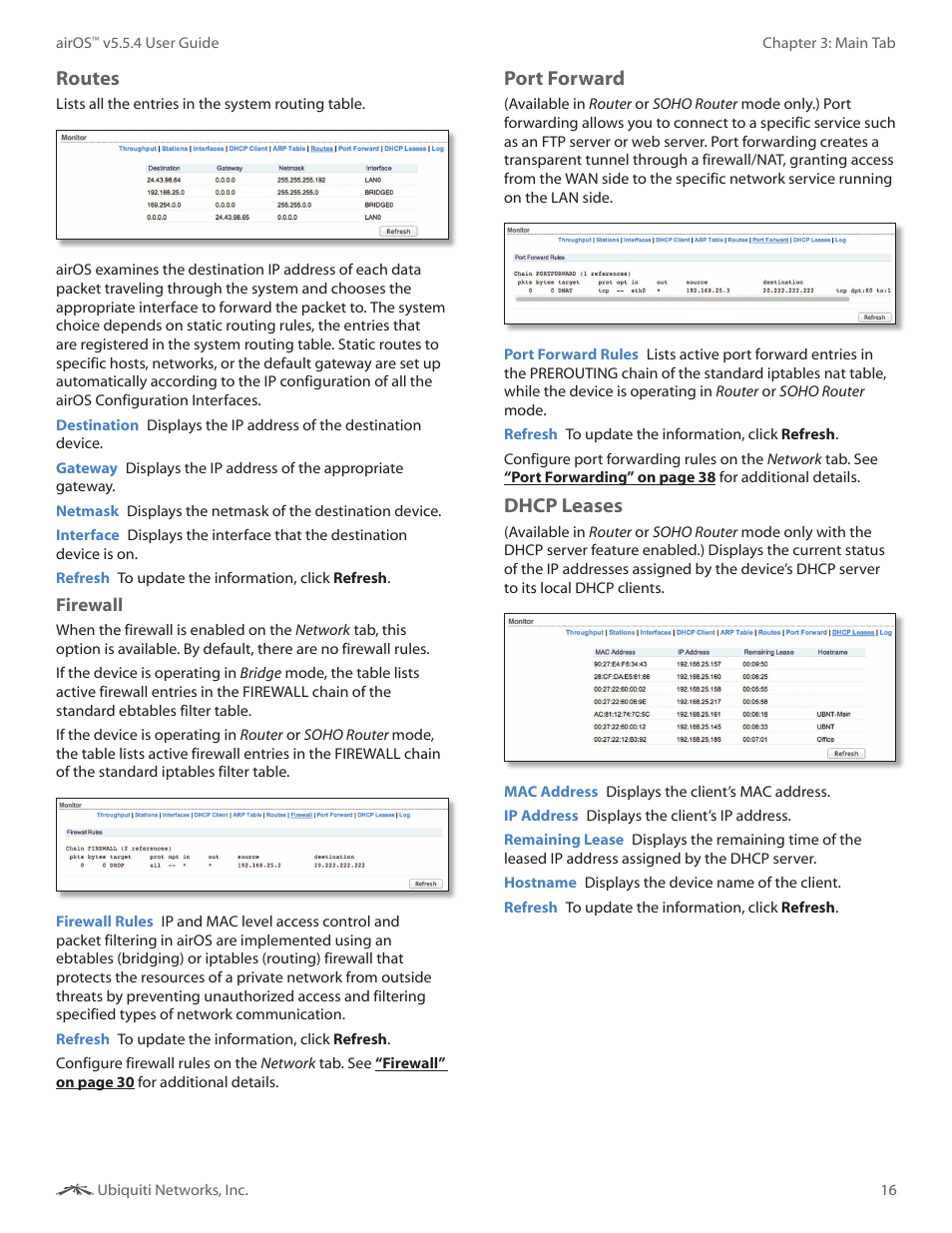 Routes, Port forward, Dhcp leases | Ubiquiti Networks PowerBridgM User Manual | Page 19 / 67