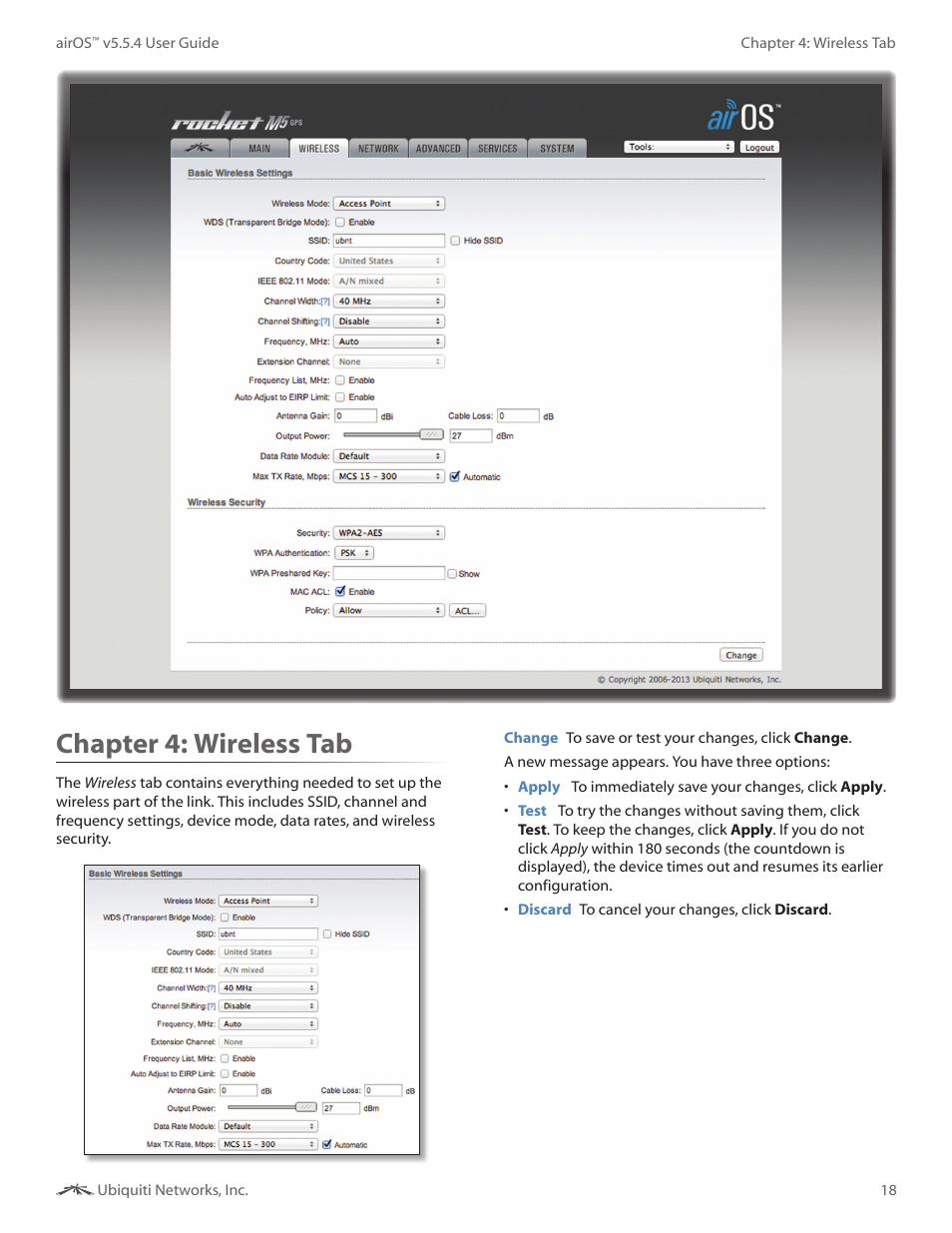 Chapter 4: wireless tab, Chapter 4, Wireless tab | Ubiquiti Networks PowerBridgM User Manual | Page 21 / 67