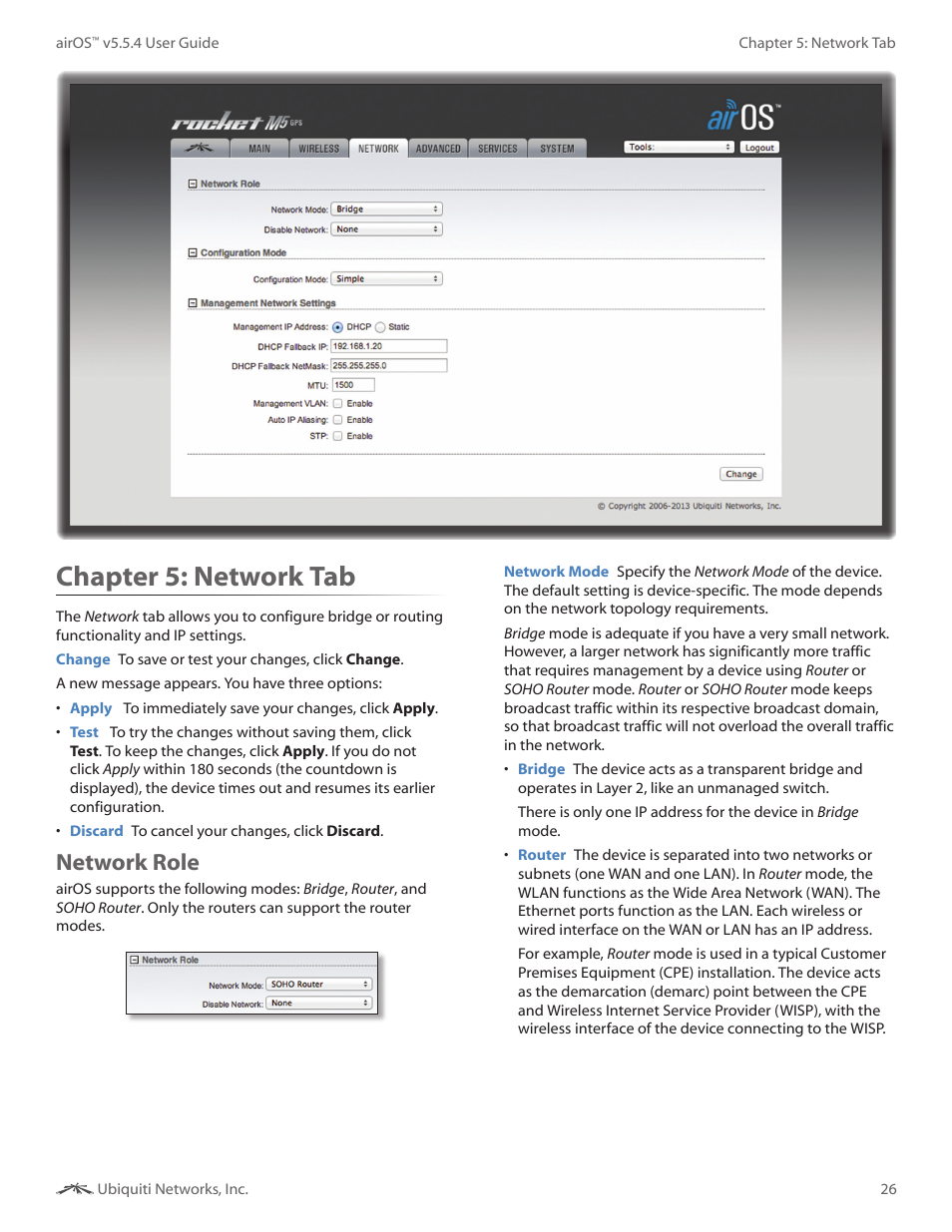 Chapter 5: network tab, Network role, Chapter 5 | Network tab | Ubiquiti Networks PowerBridgM User Manual | Page 29 / 67