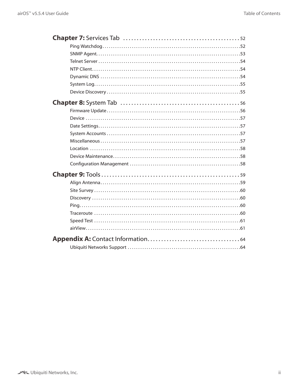 Chapter 7, Chapter 8, Chapter 9 | Appendix a | Ubiquiti Networks PowerBridgM User Manual | Page 3 / 67