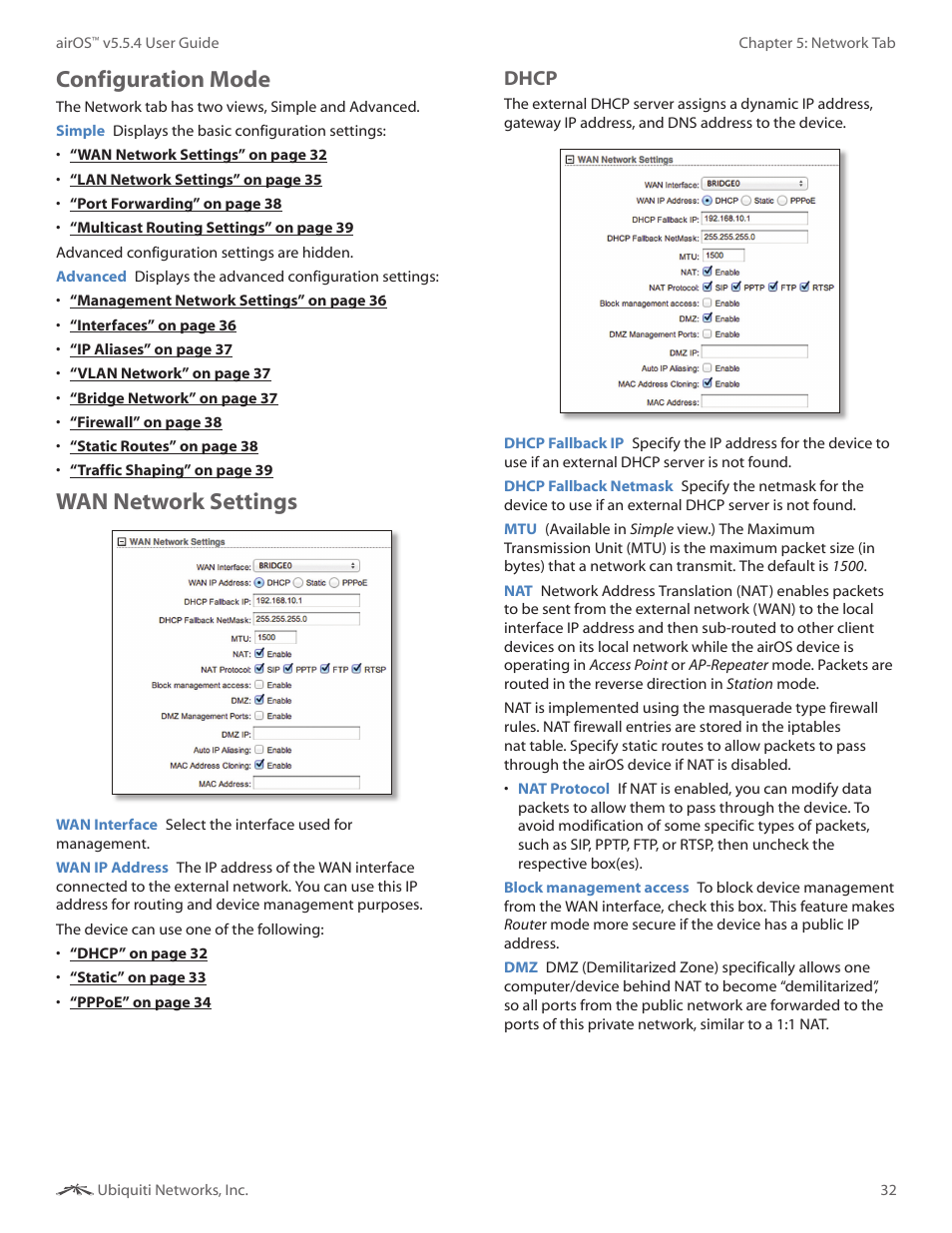 Configuration mode, Wan network settings, Configuration mode wan network settings | Dhcp | Ubiquiti Networks PowerBridgM User Manual | Page 35 / 67