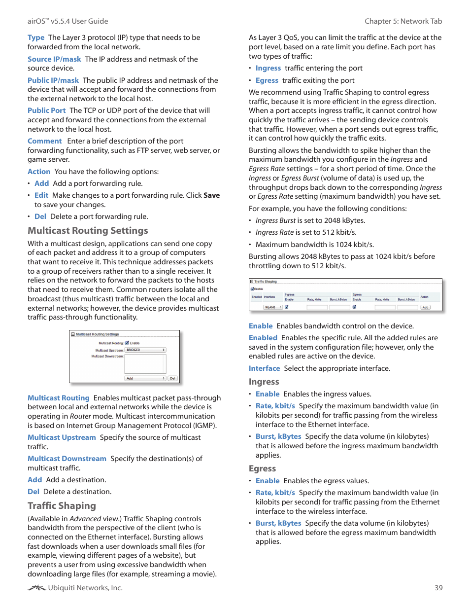Multicast routing settings, Traffic shaping | Ubiquiti Networks PowerBridgM User Manual | Page 42 / 67