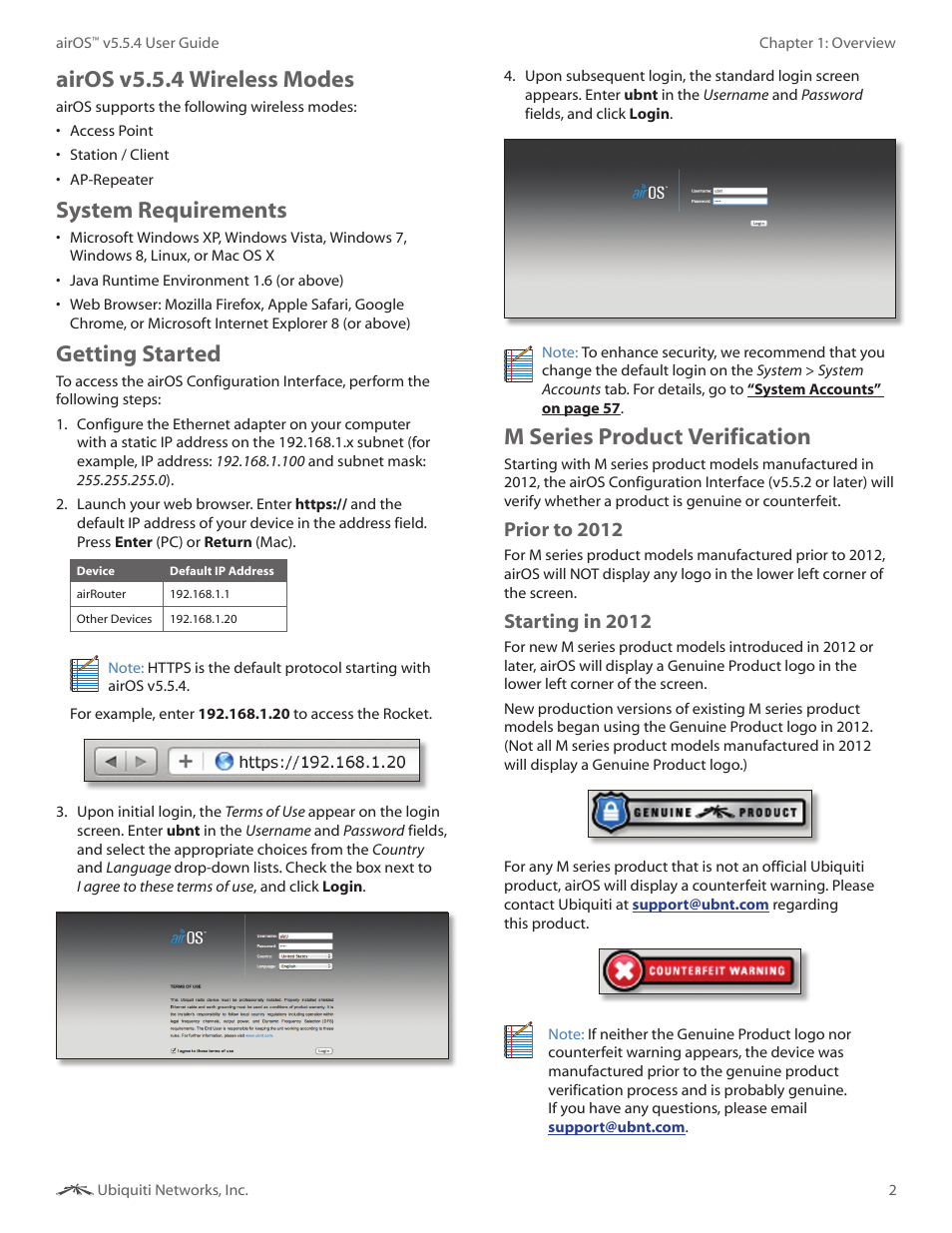 Airos v5.5.4 wireless modes, System requirements, Getting started | M series product verification, Prior to 2012, Starting in 2012 | Ubiquiti Networks PowerBridgM User Manual | Page 5 / 67