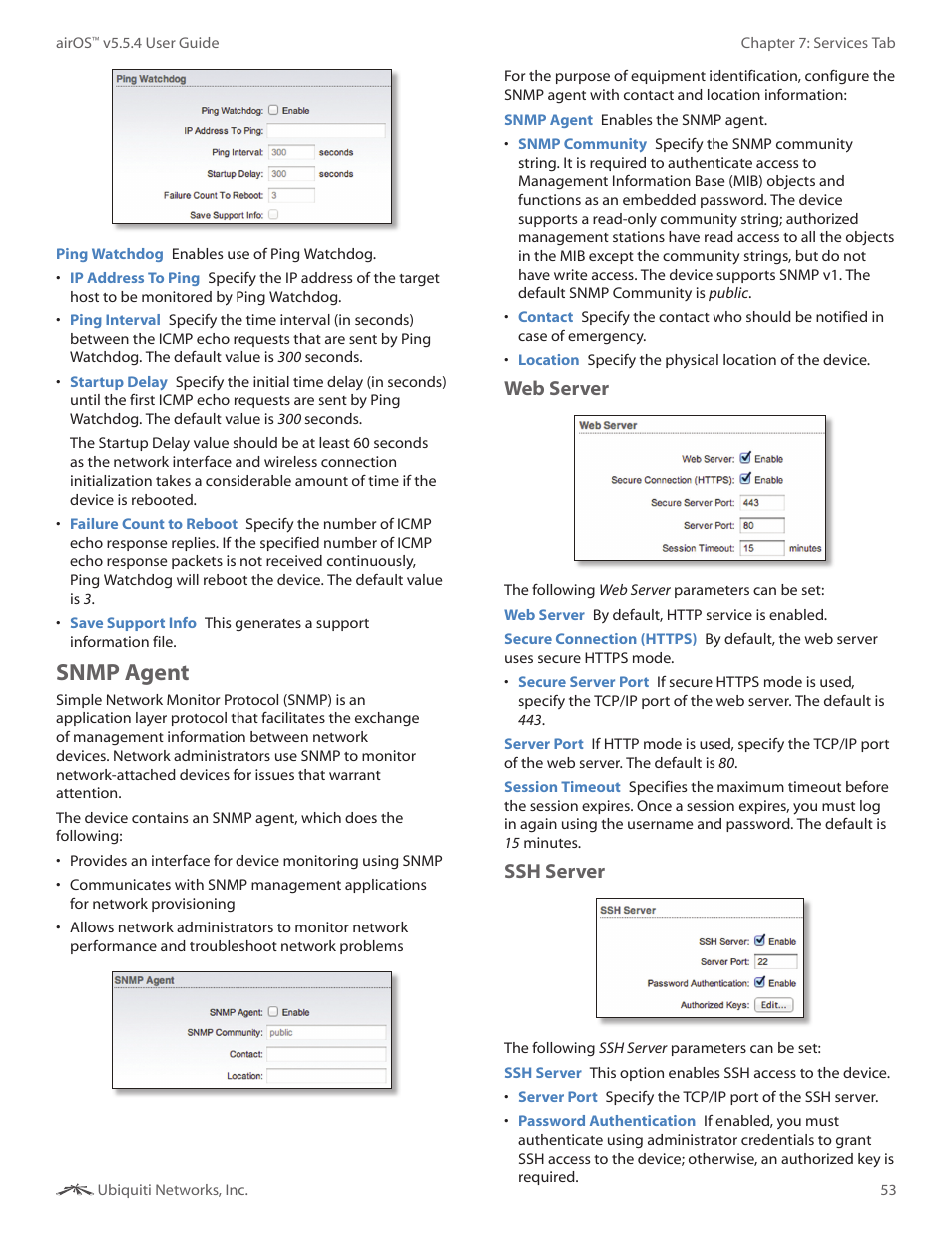 Snmp agent, Web server, Ssh server | Ubiquiti Networks PowerBridgM User Manual | Page 56 / 67