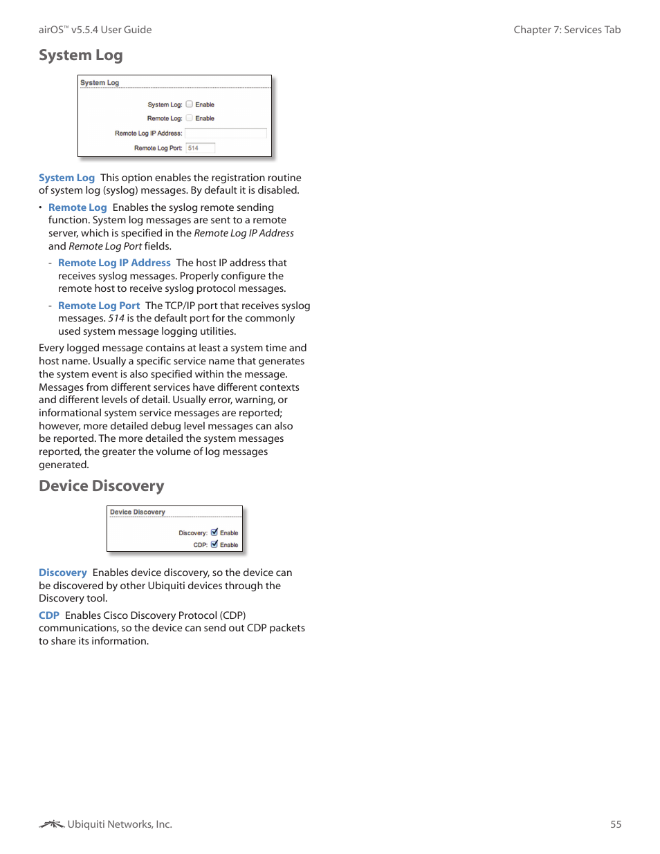 System log, Device discovery, System log device discovery | Ubiquiti Networks PowerBridgM User Manual | Page 58 / 67