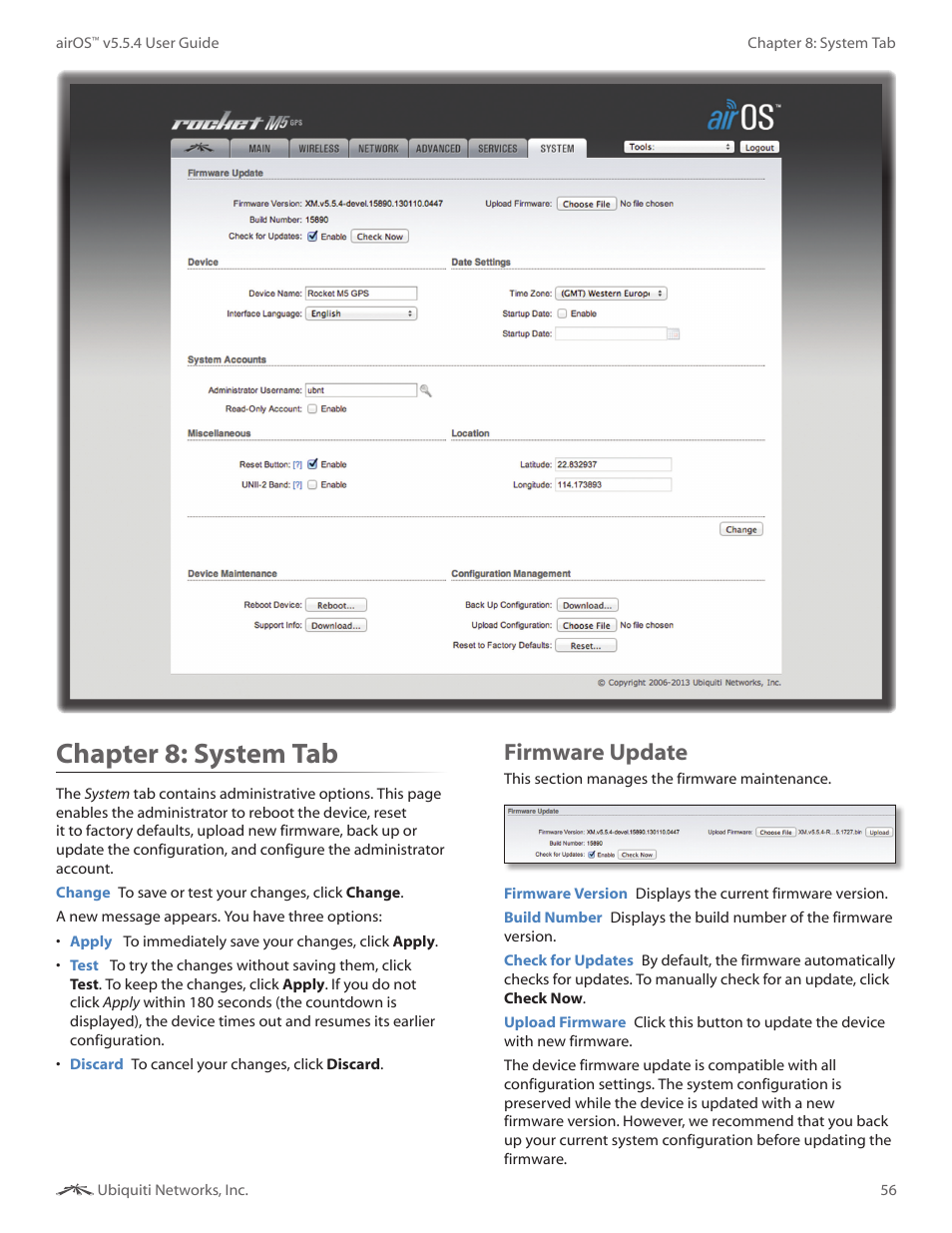 Chapter 8: system tab, Firmware update, Chapter 8 | System tab | Ubiquiti Networks PowerBridgM User Manual | Page 59 / 67